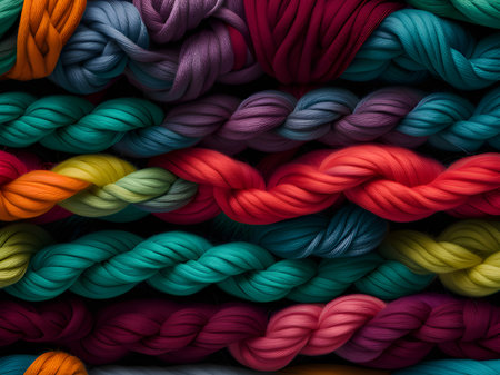close up colored threads on a dark backgroundの素材