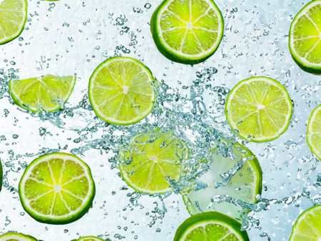 water drops on lemon and limesの素材