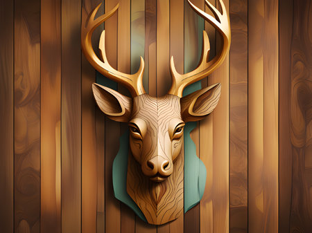 3d illustration of deer head on wooden backgroundの素材