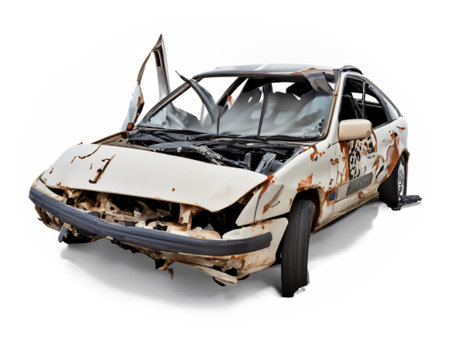the car is broken on white backgroundの素材