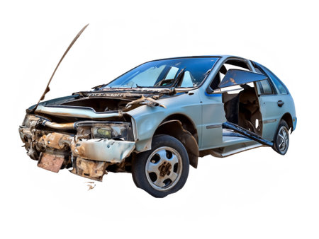 the car is broken on white backgroundの素材