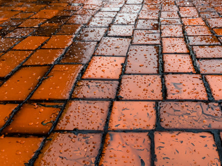 rain drops on the old brick floorの素材