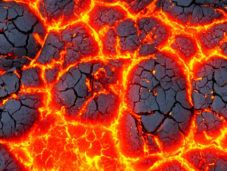 abstract background from a fire with cracks and red volcanic lavaの素材
