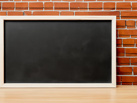blackboard on brick wall background, mock up for your textの素材