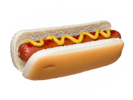 Hot dog with ketchup and mustard on whiteの素材