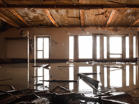 interior of a house after a flooded earthquake,の素材