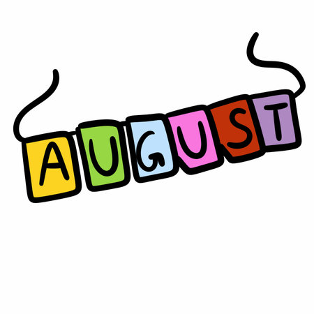 cartoon doodle of a letter with a word august. illustration isolated on white background.の写真素材