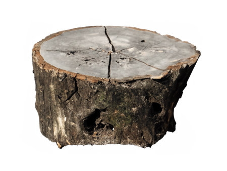 old tree stump isolated on white background.の素材