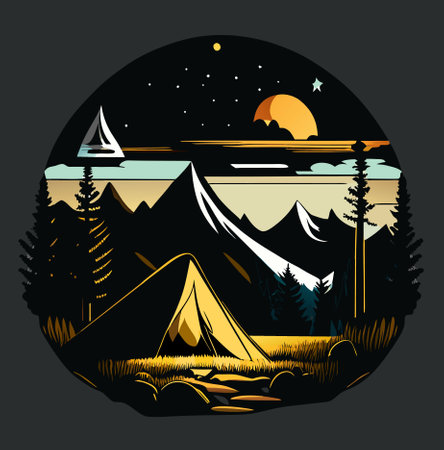 mountain tent with pine treeの写真素材