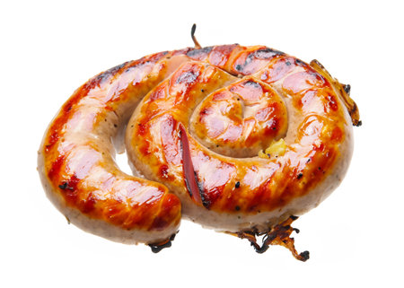 smoked sausages on a white backgroundの素材