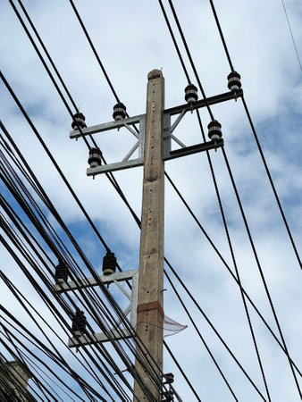 high voltage power lines and electricity pylon