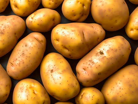 raw organic yellow baby potatoes in a bowlの素材