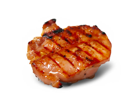 grilled pork on white backgroundの素材