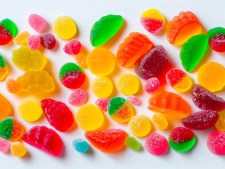 Assorted gummy candies. Top view. Jelly sweets.の素材