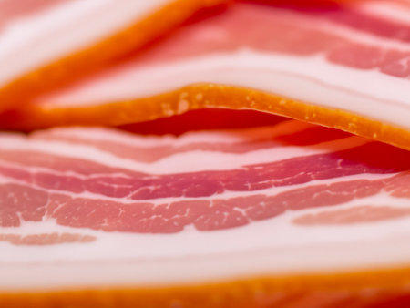 sliced bacon on a white plateの素材
