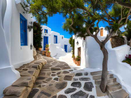traditional white architecture of santorini island, greeceの素材