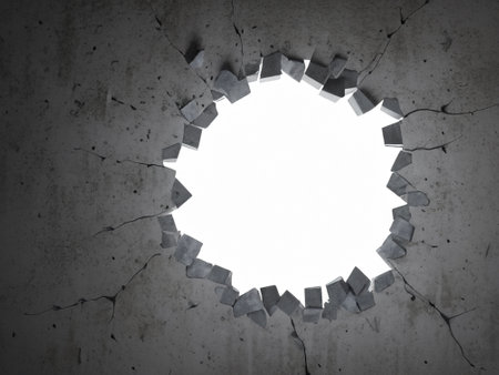concrete wall with cracked holeの素材