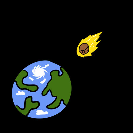moon and meteorite on the black background