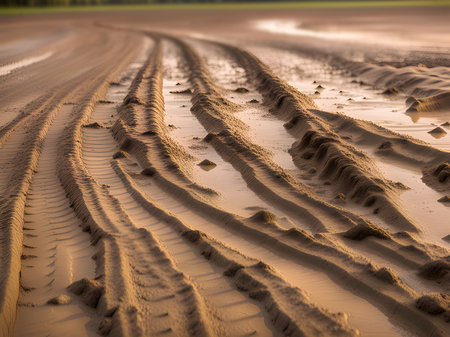 beautiful view of the muddy roadの素材