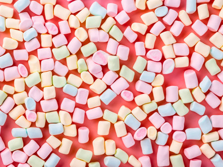 background with marshmallows, sweet candies. top viewの素材