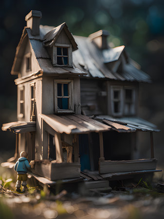 miniature of house on the table with the blurred backgroundの素材