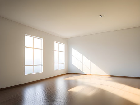 empty room with window and parquet floor.の素材