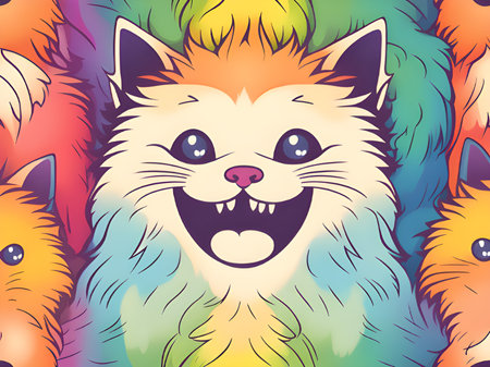 cute cat face with colorful backgroundの素材