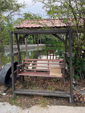 close up bench in the parkの写真素材