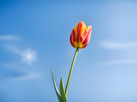 pink tulips in the park agains clouds. Spring blurred background postcardの素材