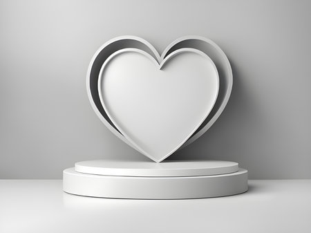 3d white love heart on a white podium.の素材