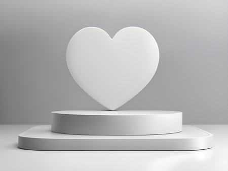 3d white love heart on a white podium.の素材