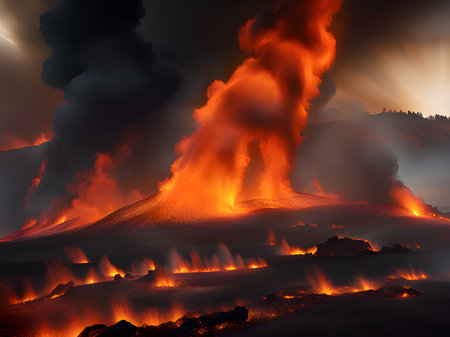 a fire burning in the fieldの素材