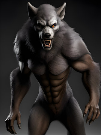 3d rendering of a black wolf on a dark backgroundの素材