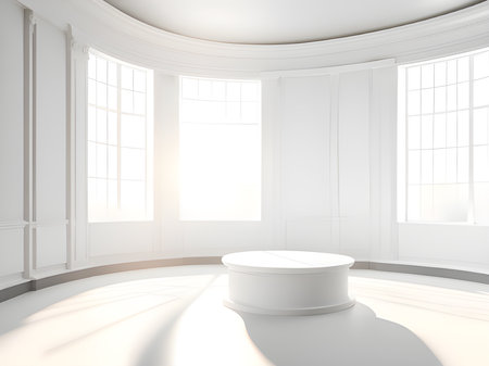 white bright interior with a large window.の素材