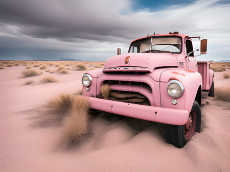 abandoned car on the desertの素材