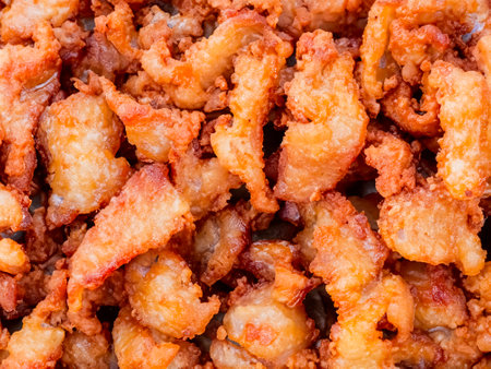 close up group of fried crispy pork backgroundの素材