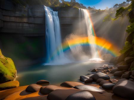 beautiful waterfall in the mountainsの素材