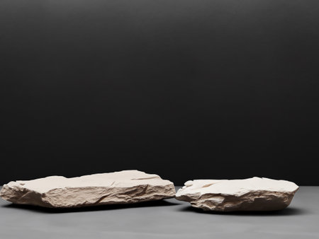 Rock Stone podium Background, Stand Black scene Display product with material Dark gray wall room Studio backgroundの素材