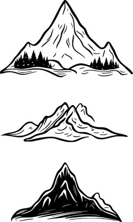Mountain top graphic black white isolated landscape sketch illustrationの写真素材