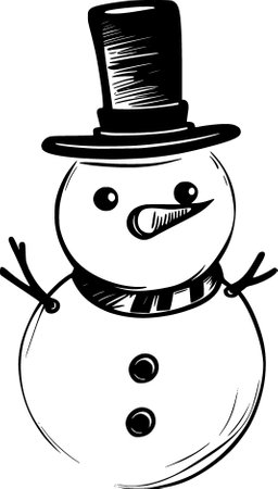 Illustration of a black fun snowman isolated on a white background for Christmas decorationの写真素材