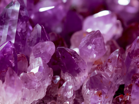 Amethyst red crystals. Gems. Mineral crystals in the natural environment. Texture of precious and semiprecious stones.の素材