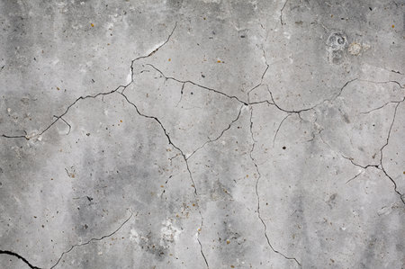 cracked concrete wall covered with gray cement surface as backgroundの素材