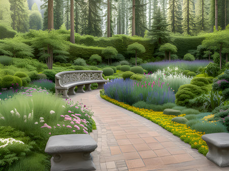 way in beautiful flower gadenの素材