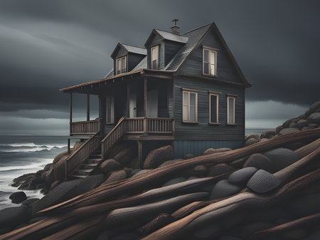 abandoned home near the seaの素材
