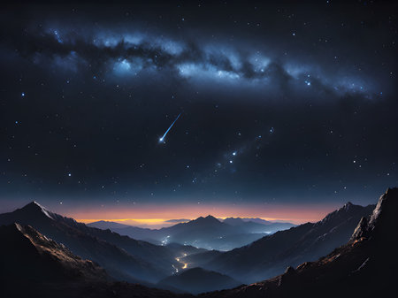 Milky way over locating on mountainの素材