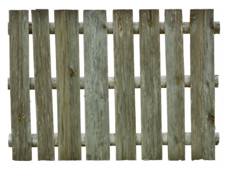 Brown wooden fence isolated on a white background that separates the objects.の素材