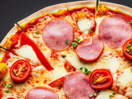 pizza with sausage, cheese and salamiの素材