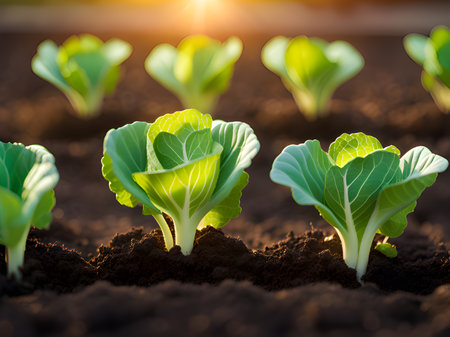 Kale in evening sunlightの素材