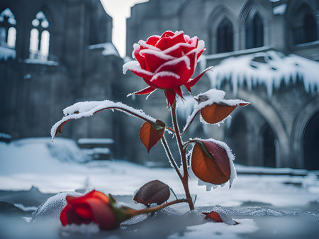 Roses draped with frostの素材
