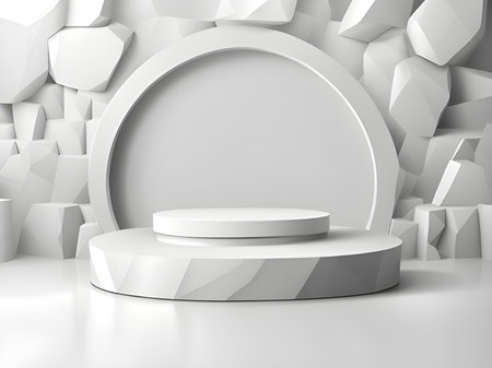 Stones Podium for packaging presentation and cosmetics, a shadow on the wall. 3d illustration.の素材